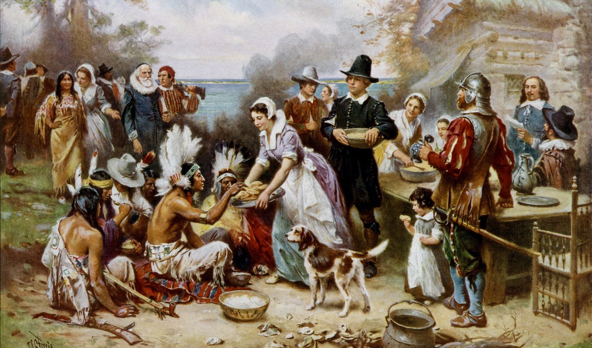 The first Thanksgiving depicted.