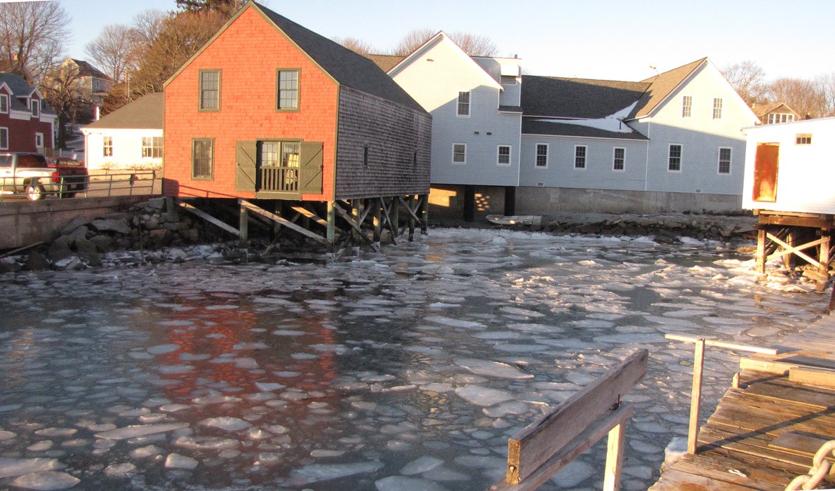 Ice on North Haven's public landing area in January 2014.