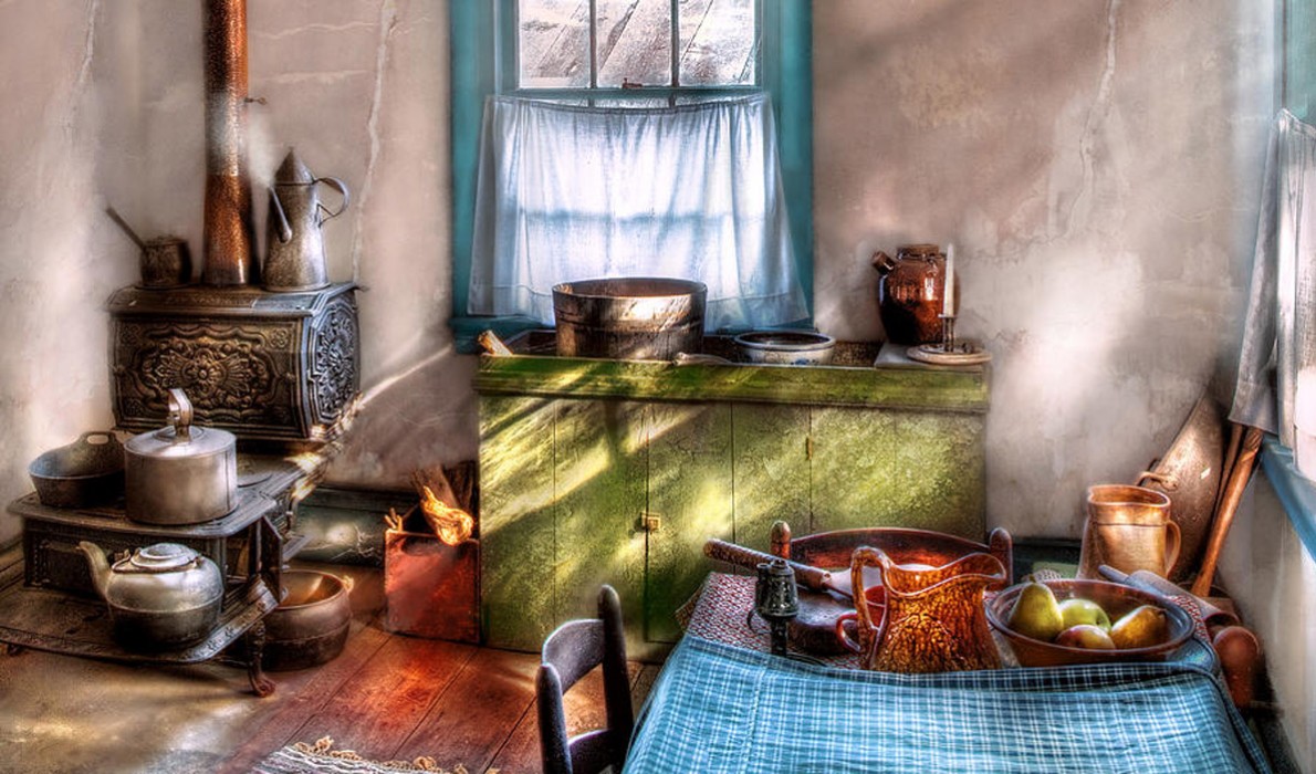 An old-fashioned kitchen.