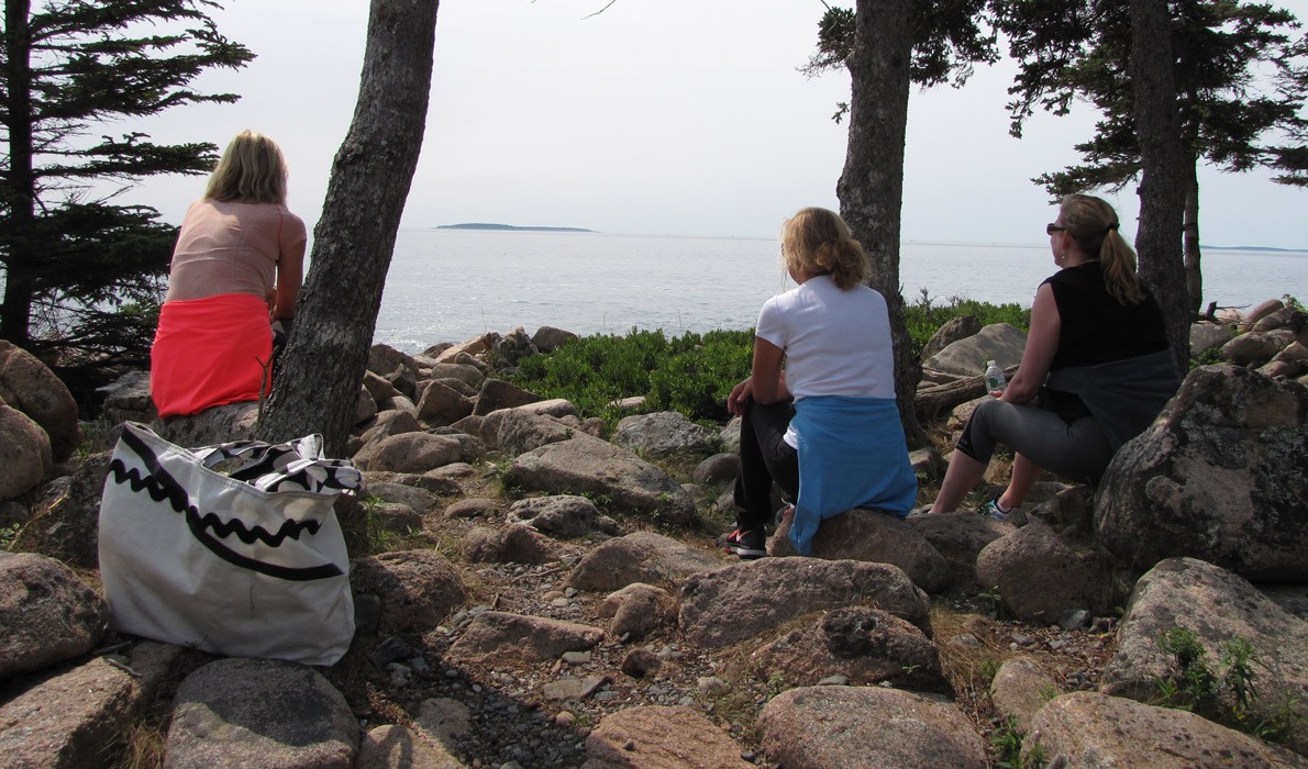 Women enjoy the view from Great Cranberry Island's back shore.